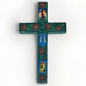 Vtg Handmade Craft Cross 8” Wall Art 2003 Wood Signed Christian Jesus Pray